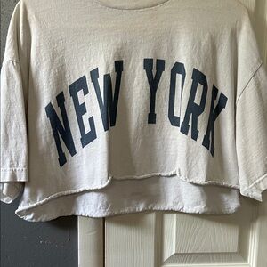 PacSun Cream Crop Top with Black Print